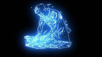 icon of a shoemaker with a neon effect that lights up blue video