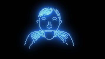 icon for drinking using a cup with a neon effect that lights up blue video