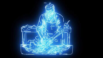 icon of a shoemaker with a neon effect that lights up blue video