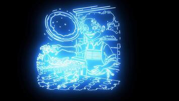 icon of a pizza maker with a neon effect that lights up blue video