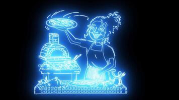 icon of a pizza maker with a neon effect that lights up blue video