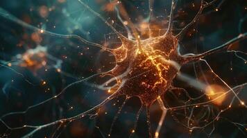 A macro shot of neurons brain cells against a dark background glowing neural network animation 4k video
