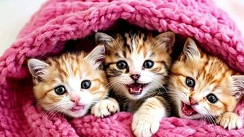 animación de un grupo de gatitos en un calentar y acogedor ambiente video