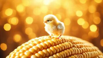 Animation with tiny miniature chick on corn cob video