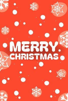 Bold Christmas greeting card featuring vibrant red background, white snowflakes, scattered dots, and cheerful typography Merry Christmas. A bright and modern design for festive celebrations
