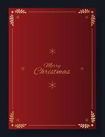 Sophisticated Christmas card with a deep red background, elegant gold accents, delicate snowflakes, and a graceful Merry Christmas message. A timeless and luxurious design for festive greetings vector