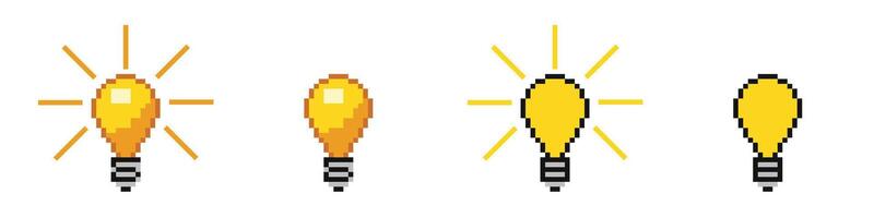 Pixel 8 bit light bulb . 8bit lamp idea vector