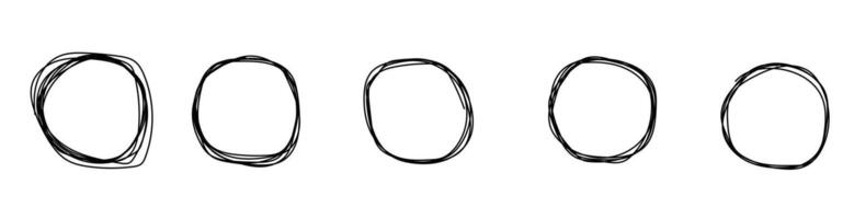 Hand drawn circles sketch frame set. Rounds scribble line circles. vector