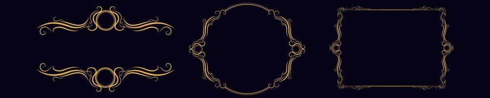 Decorative round golden frame. Antique twisted lines with gold circle vector