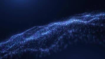 Digital waves from particles. Abstract technological background from dots. Futuristic wavy surface of moving multi-colored particles. Big data visualization video