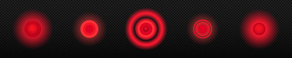 Neon circle glowing dot. Round transparent colored neon red point vector
