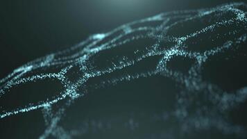 Abstract glowing wave from of particles and dots moves on a blue background, big data visualization, futuristic and digital background, 3D, 4K video
