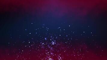 Animation of abstract glowing glitter particles. Flying bright dots and particles on a red and blue background. seamless loop video