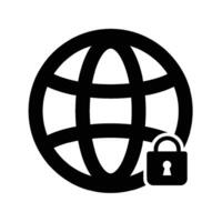 Black planet with padlock. Web information global protection technology vector