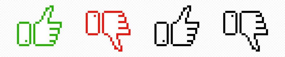 Pixel 8 bit like thumb up . 8bit social media like vector
