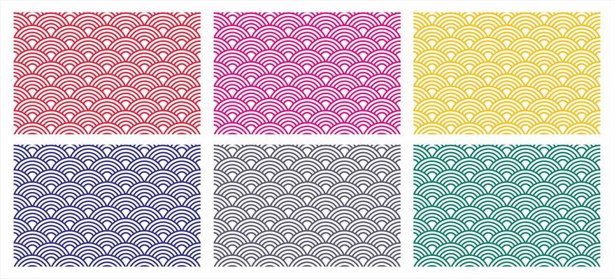Seamless Japanese wave pattern for background set. Chinese wave texture, rounded pattern background.