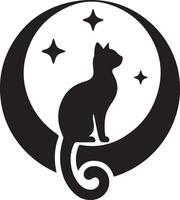 A black and white cat sitting on the moon vector