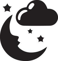 A black and white silhouette of a moon and cloud vector