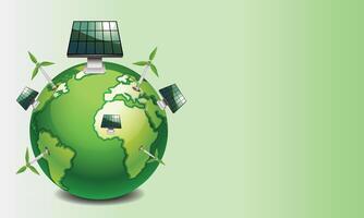 Renewable Energy Globe with Solar Panels and Wind Turbines vector