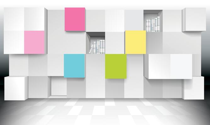 Modular Bookshelf with Pop of Color for Minimalist Interiors