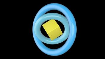 Futuristic abstract 3D cube and torus or ring rotating seamless loop animation. High quality 3D rendered CG animation, 4K Motion graphics video