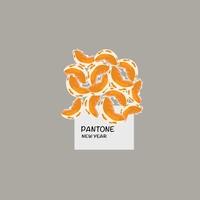 Pantone with fruit. Modern trendy print. Merry Christmas and Happy New Year greeting card. Mandarin slices. New year tangerine . vector