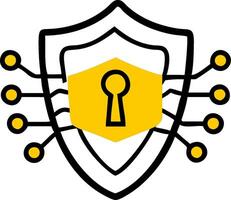 A yellow shield with a keyhole in it vector