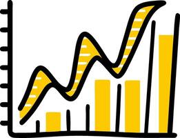 A graph chart with a yellow line vector