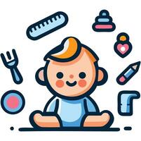 Baby icon with various items around it vector