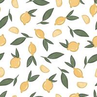 Lemon fruits and leafs seamless pattern on white background. perfect for wrapping paper, textile, wallpaper vector