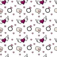 A seamless pattern featuring pixel icons and symbols of love in retro 8-bit style, perfect for Valentine's Day prints, wallpapers, or fabric. illustration. vector
