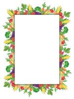 A vertical banner featuring a frame surrounded by fresh vegetables on a clean background with space for text, perfect for recipes, menus, or healthy food themes. illustration. vector