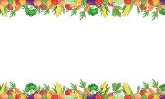 A horizontal frame bordered by fresh vegetables on a clean background with space for text, ideal for recipes, menus, or healthy lifestyle concepts. illustration. vector
