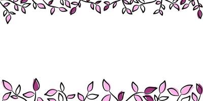 Abstract outlined leaves and branches seamless pattern. pink foliage with space for text. Natural organic ornament with black branches. vector