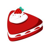 Slice of strawberry cake with cream vector