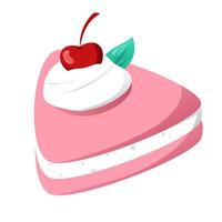 Slice of cake strawberry with cherry vector
