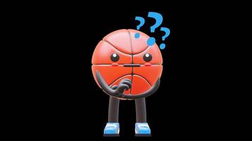 3D Basketball Character With Question Marks Thinking And Pondering Suitable For Problem Solving And Decision Making Concepts. Transparent Background. Alpha Background. Looping Animation. video