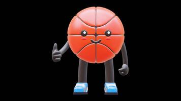 3D Basketball Character Giving Thumbs Up Gesture For Motivation And Success Themes. Transparent Background. Alpha Background. Looping Animation. video