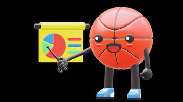 3D Basketball Character Doing Presentation Suitable For Business And Educational Concepts. Transparent Background. Alpha Background. Looping Animation. video
