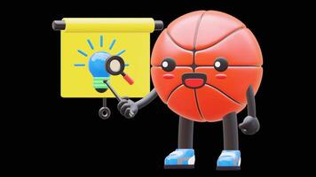 3D Basketball Character Teaching Alphabet And Graphs Suitable For Education And Learning Concepts. Transparent Background. Alpha Background. Looping Animation. video