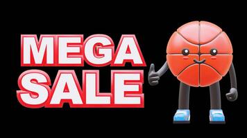 3D Basketball Character With Mega Sale Text For Promotional Marketing. Transparent Background. Alpha Background. Looping Animation. video