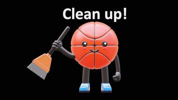 3D Basketball Character Holding Broom Suitable For Cleaning Service Advertisement And Housekeeping Promotional Content. Transparent Background. Alpha Background. Looping Animation. video