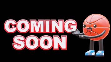 3D Basketball Character With Coming Soon Text, Suitable For Announcements, Promotions, And Marketing Campaigns. Transparent Background. Alpha Background. Looping Animation. video