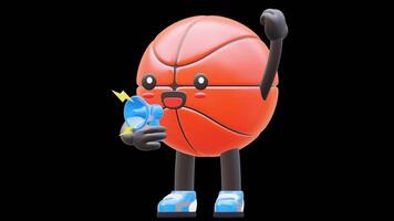 3d basquetebol personagem Falando em megafone adequado para anúncios e público Falando conceitos. transparente fundo. alfa fundo. looping animação. video