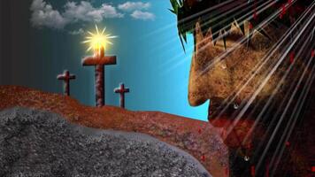 Digital painting and animation of Jesus Christ sweating blood in front of His cross before the crucifixion video