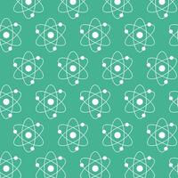 Seamless White Atom Pattern on Green Background. Concept of Science Illustration, Atomic Structure, Chemistry, Physics. Educational Design Element, Scientific Wallpaper, Wrapping paper, Print vector