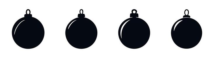 Set of simple black silhouettes of Christmas ornaments isolated on white background. Concept of minimalist decoration, holiday icon, festive symbol, bauble, Christmas design elements. Clip art. Print vector