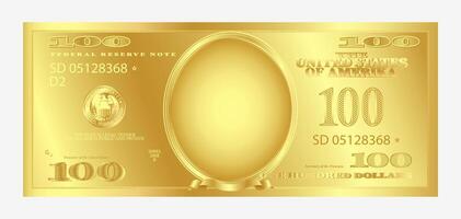 Golden one hundred dollar banknote template vector