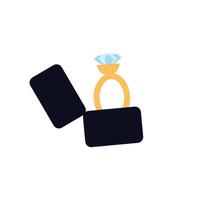 Diamond ring in box. Symbol of declaration of love vector