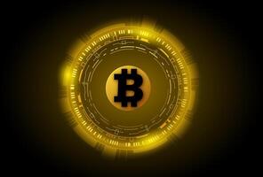 Tech gold yellow cyber bitcoin futuristic background. vector